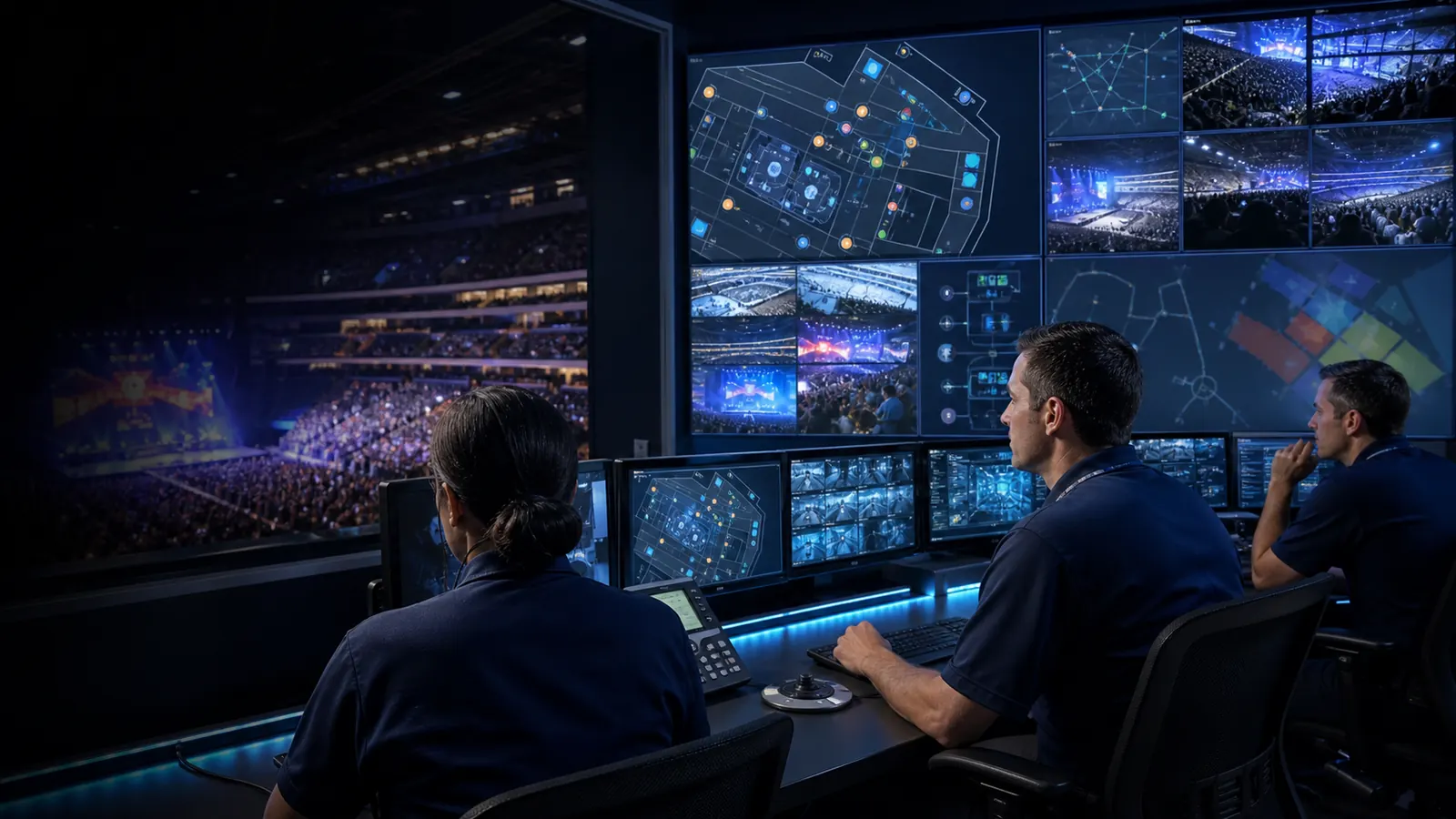 Central de segurança integrada em uma arena