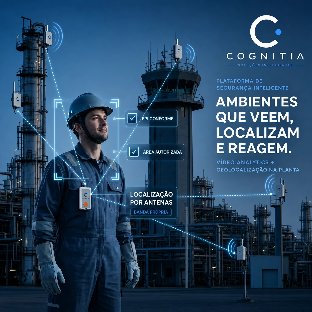 Profissional monitorado por analíticos de segurança industrial